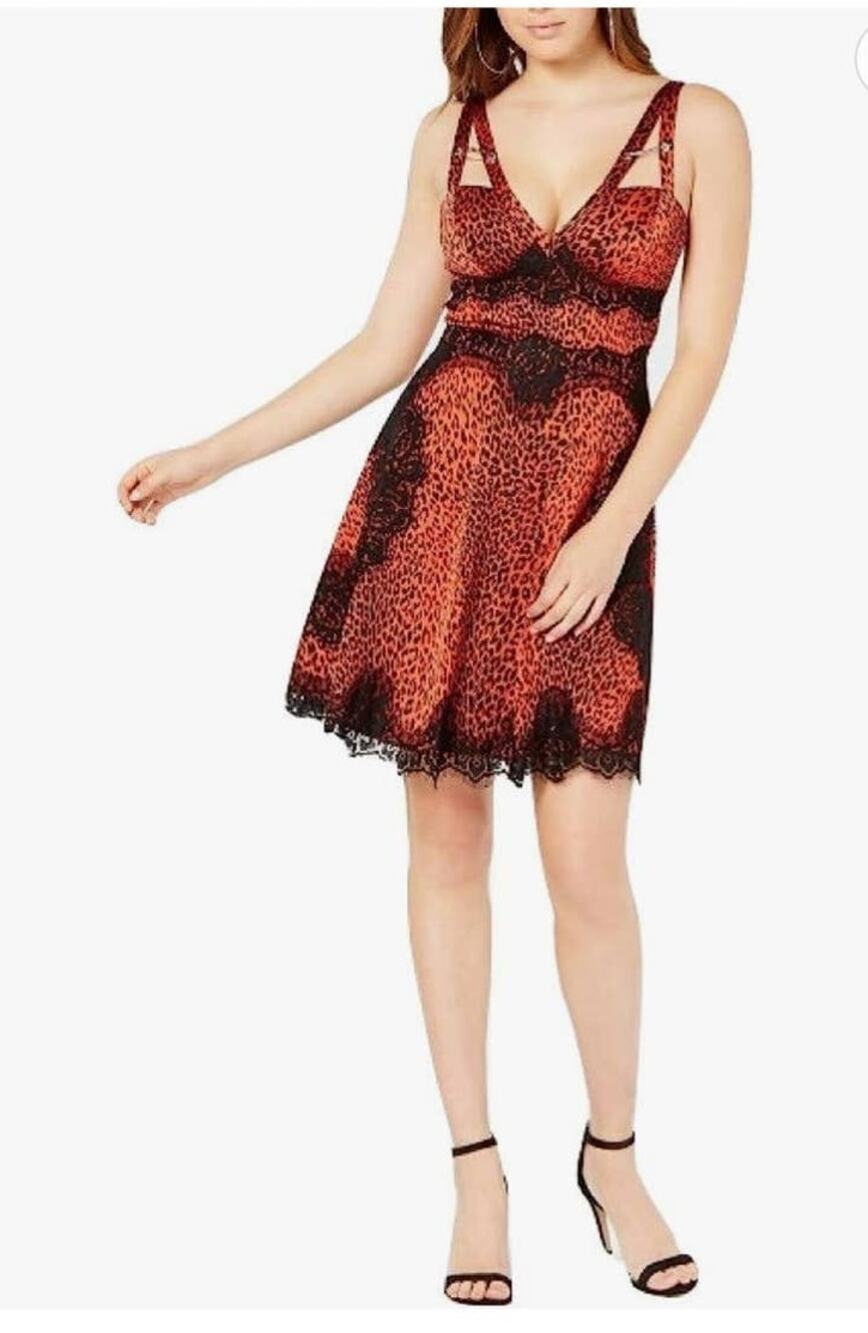 GUESS Nadine Red and Black Leopard Print Fit and Flare Dress - XS